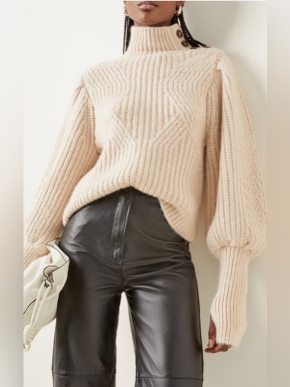 Ulla Johnson Ivory Limestone Alana Blend Alpaca Turtleneck Pullover Sweater Sz S